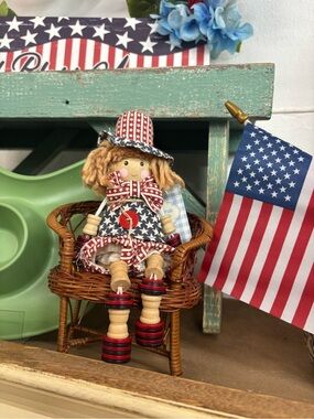 Patriotic Rag Doll Décor - Red, White & Blue Country Doll Chair Set Final Sale